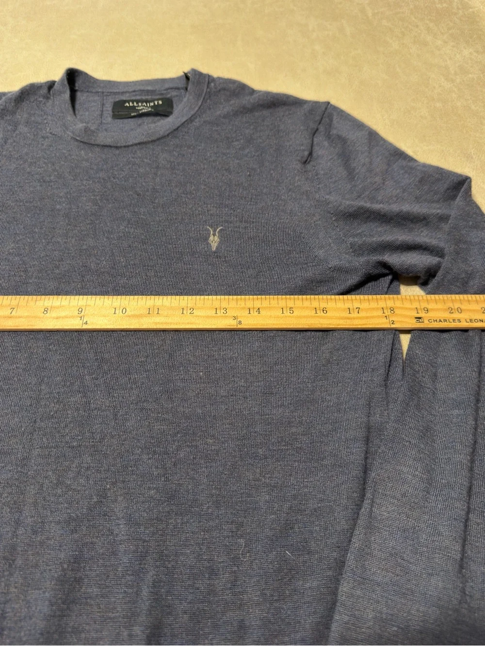 All Saints 100% Wool Lightweight Pullover Men's Dark Blue Knit Sweater. Size M